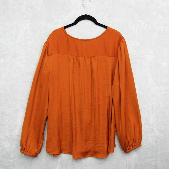 Ava & Viv Satin Blouse Top V-Neck Button Down Long Sleeve Rust Orange 1X - Picture 4 of 9